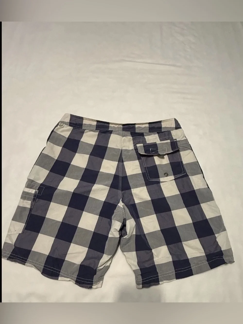 J.Crew Original Longboard Plaid Board Shorts Men’s 33 Blue White Swim Trunks